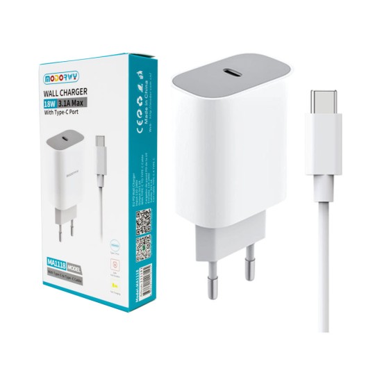 Modorwy PD Wall Charger MA1118 con Type-C to Type C Cable 5V 3.1A White Modorwy PD Wall Charger MA1118 con Type-C to Type C Cable 5V 3.1A White
